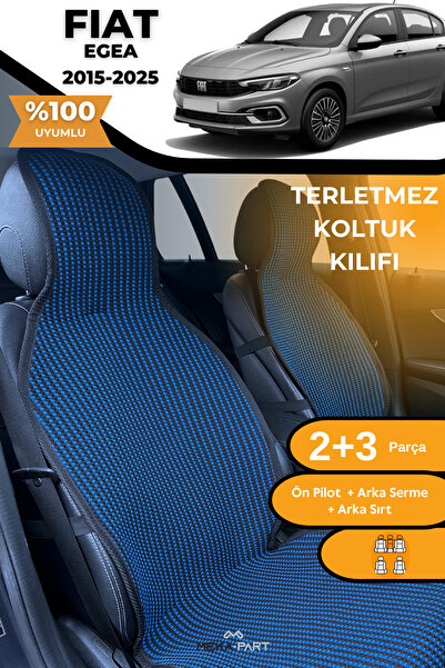 TREND غطاء حماية لمقعد السيارة مضاد للتعرق، 100% قطن، مجموعة كاملة من 5 قطع، أزرق وأسود، لسيارة فيات إيجيا