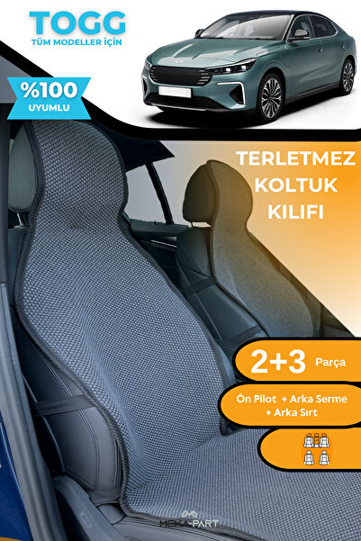 TREND Anti-Sweat Car Seat Protector Cover 100% Cotton 5-Piece Full Set Smoked Togg T10F