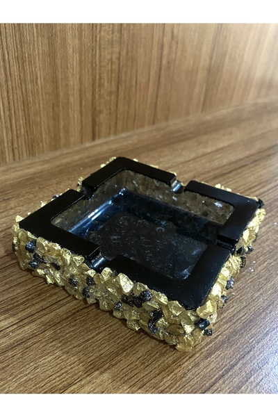 CESA CONCEPT Siyah Sim ve Boya Karışımı Gold Siyah Cam Kırığı Kaplama Tasarım Epoksi Küllük