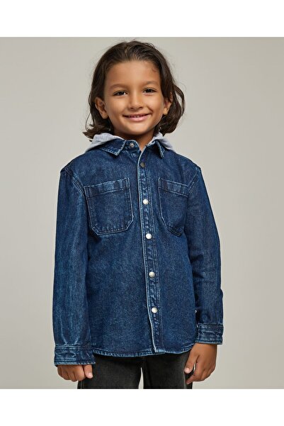 R&B قميص جينز مغسول بياقة كلاسيكية وأكمام طويلة