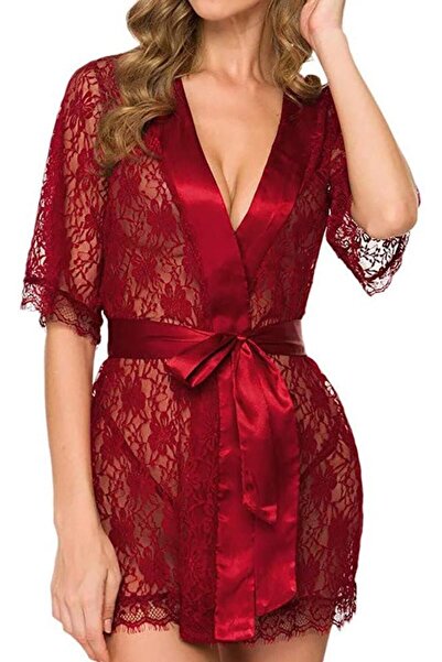 Margoun Women Kimono Robe Floral Lace Babydoll Lingerie Sheer Mesh Nightgown W396