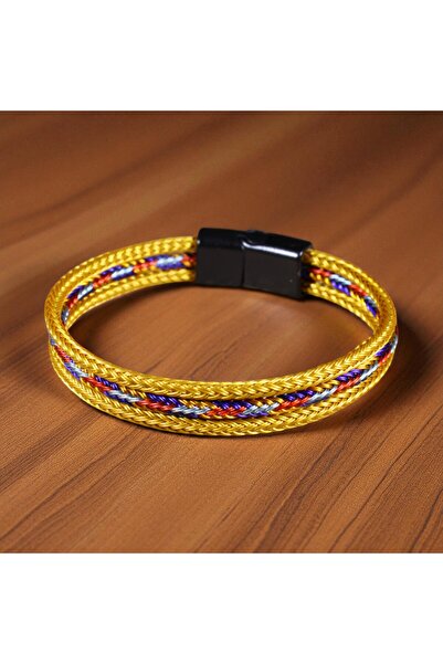 DEHNA Straw Steel Bracelet with Yellow Tone & Colorful Detail (3 Pieces)