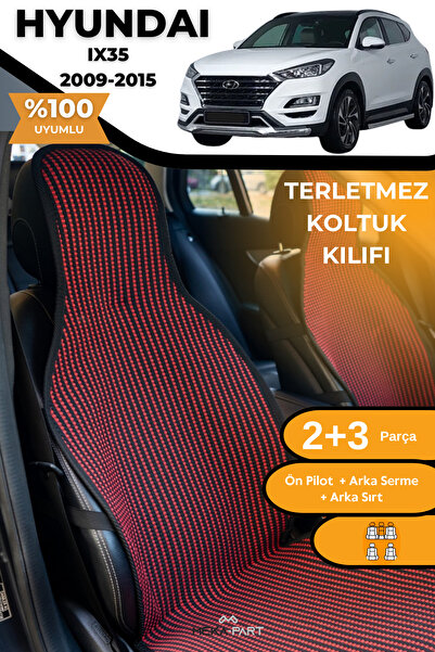 TREND Anti-Sweat Car Seat Protector Cover 100% Cotton 5-Piece Full Set Red Black Hyundai Ix35