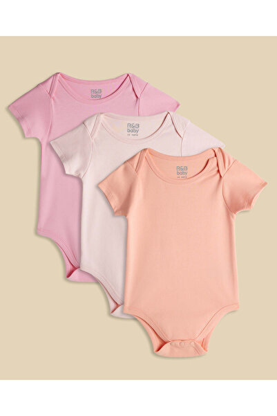 R&B Pink Girl's 3 Pack Short Sleeves Bodysuits