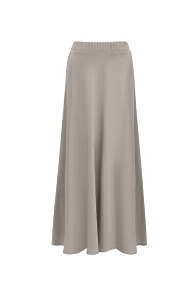 MISS DALIDA Düz Renk Keten Kloş Gri Etek