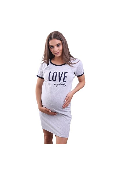 Formommy Nursing shirt, I love my Baby, Cotton, With oblique buttons, Size XL, Grey