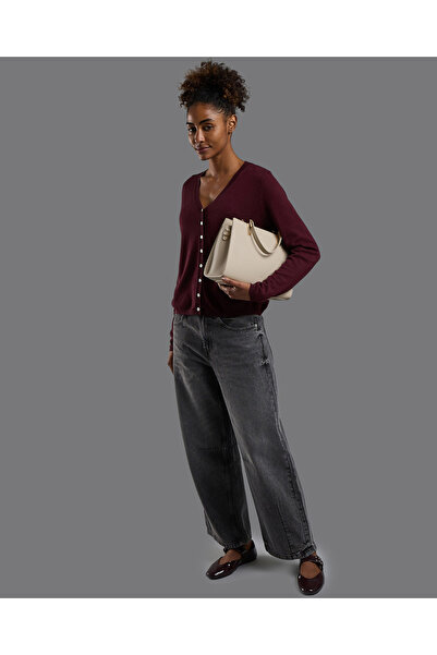 R&B Solid V-Neck Cardigan with Button Closure