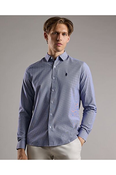 R&B Patterned Shirt with Classic Collar and Long Sleeves