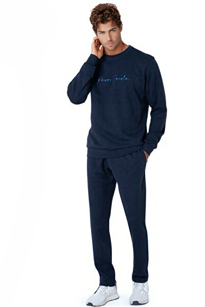 Pierre Cardin Erkek %100 Pamuk Uzun Kollu Şık Logolu Pijama Takımı – Rahat ve Tarz Eşofman Görünümlü Ev Giyim