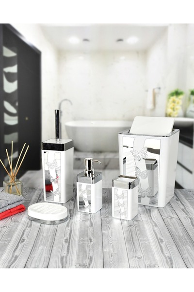 TrendBanyoMutfak طقم حمام فضي فاخر بنمط الفراشة