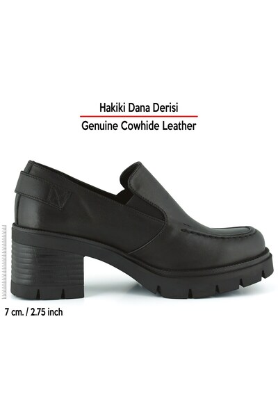 Erkan Saçmacı Brown Genuine Cowhide Leather Elastic Buckle Thick Heeled Casual Loafer Shoes