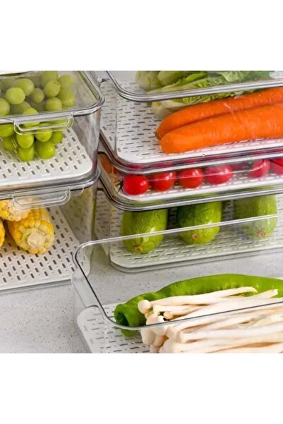PUFO Food box with removable sieve and vented lid, for fruits, vegetables or food, 32 x 21 x 5.5 cm