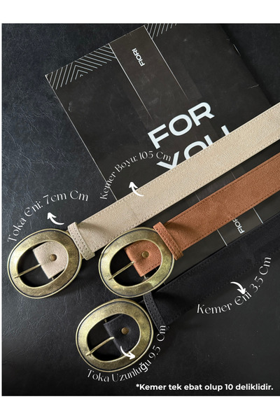 Fiori 3'lü Süet Oval Tokalı Kadın Pantolon Kemeri, Ceket Kemeri, Gömlek Kemer...