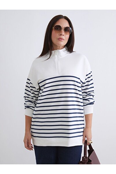 LC Waikiki Lcw Modest Plus Size Striped Women's Sweatshirt Tunic