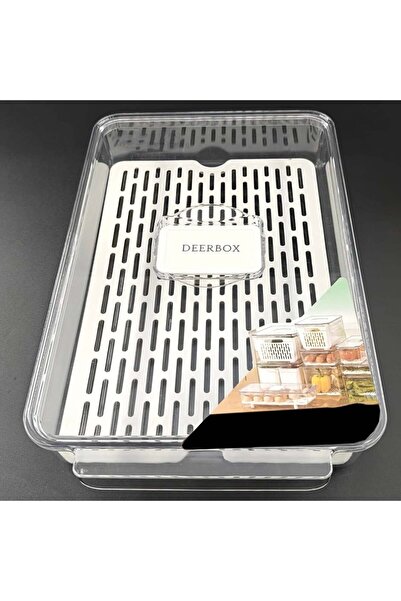 PUFO Food box with removable sieve and vented lid, for fruits, vegetables or food, 32 x 21 x 5.5 cm