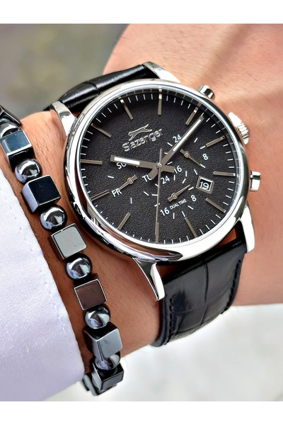 Slazenger Functional Black Color 10 Atm Water Resistant Steel Case Men's Wristwatch 2481.02Mr