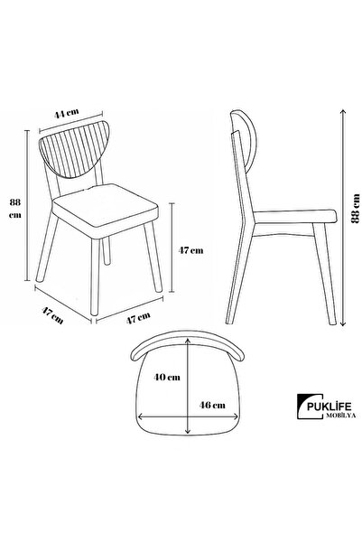 Puklife 4'lü Ecrin Mutfak/ Salon/ Balkon Sandalyesi Krom Renk Metal Ayak Puffy Kumaş