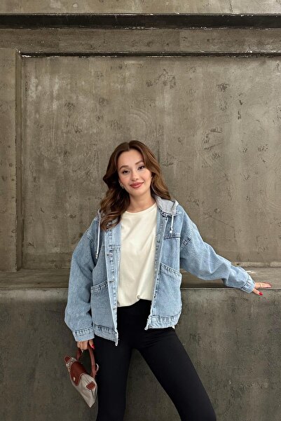 mylove Kapüşonlu Denim Ceket Mavi