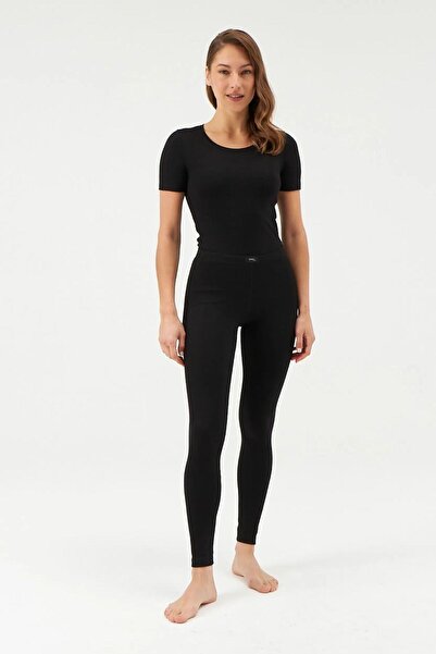 Dagi 500V504 Kadın Kısa Kollu O Yaka Termal İçlik Takım-Siyah