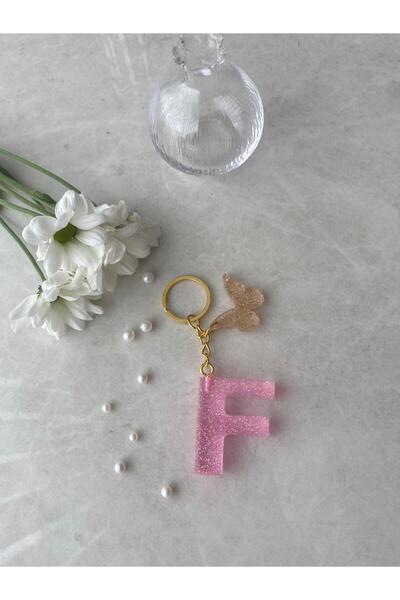 Bellinzona F буква розов блестящ ключодържател и талисман [с опция за помпон]