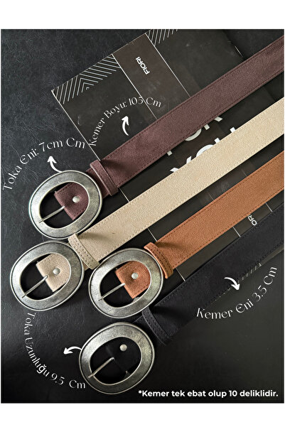 Fiori 4'lü Süet Oval Tokalı Kadın Pantolon Kemeri, Ceket Kemeri, Gömlek Kemer...