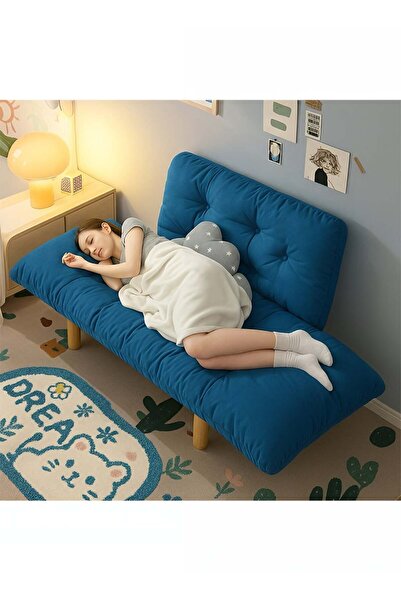 Taimi Seater Folding Sofa Bed, Adjustable Arms and Backrest, For Living Room, Blue - 125W x 48D x 74 H cm