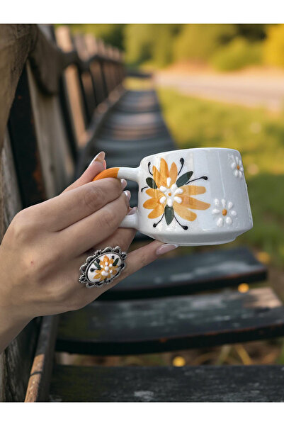 İlbay Çini Takı Cup Ring Yellow Crocus Flower