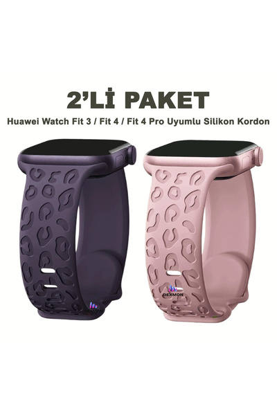 Dexmon Huawei Watch Fit 3 / Fit 4 / Fit 4 Pro Uyumlu Leopar Desenli 2’li Sili...