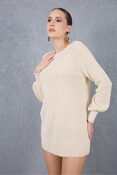 Moda Days Reglan Balloon Sleeve Crew Neck Glitter Knit Sweater