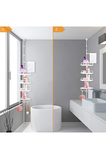 GRÜNBERG Raft/organizator baie, 4 rafturi, montare pe colț, înălțime reglabilă 1-2,60 m, TW206 (alb)