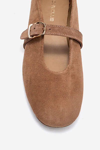 Dericlub Women's Single Strap Ballerina Shoes Real Leather Rg 8033 Tütün