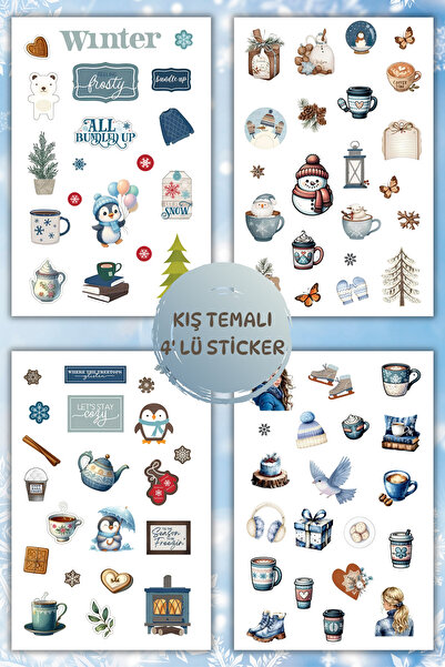 birikiyedi 4'Lü Winter /Kış /Kar Temalı Sticker Planner Ajanda Bullet Journal...