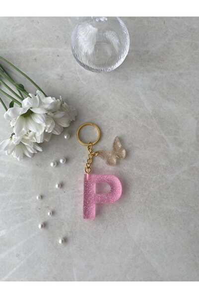 Bellinzona Breloc și amuletă cu litera P, roz, cu sclipici [cu opțiune de pom...