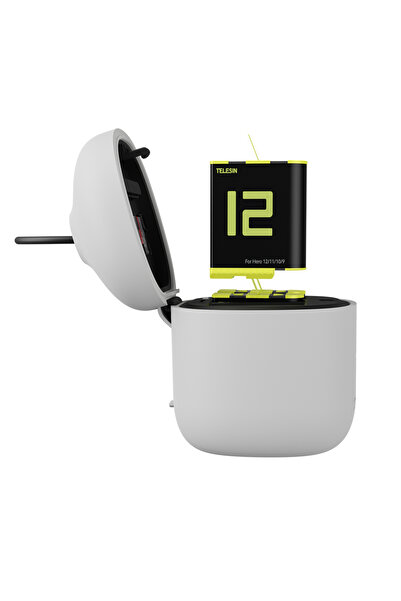 TELESIN Portable triple charger with integrated card reader for GoPro Hero 12, 11, 10, 9 batteries