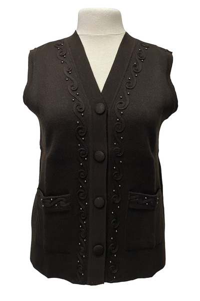 Giyinen Mağazaları Brown Emel Front Buttoned Double Pocket Winter Knitted Vest