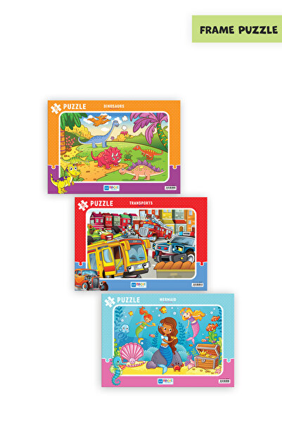 Blue Focus 3 Pcs 30 Pieces Children's Puzzle Dinosaurs and Vehicles and Mermaid