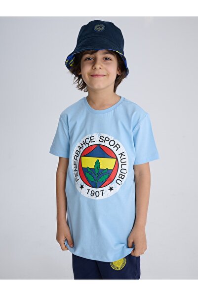 Fenerbahçe Original Licensed Uv Printed Color Logo Crew Neck Children's T-Shirt