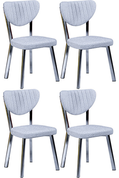 Puklife 4 Adet Ecrin Mutfak/ Salon/ Balkon Sandalyesi Krom Renk Metal Ayak So...
