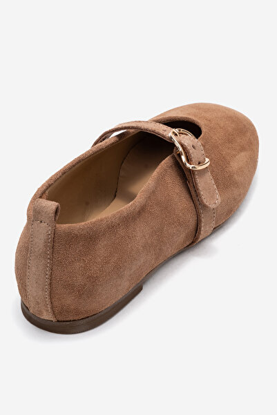 Dericlub Women's Single Strap Ballerina Shoes Real Leather Rg 8033 Tütün