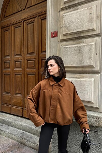 mylove معطف بومبر من جلد الغزال باللون البني