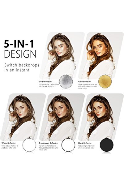 NEEWER 32 Inch (80 cm) 5-in-1 Collapsible Light Reflector & Diffuser with Bag