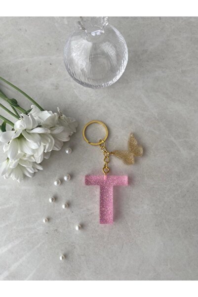 Bellinzona Breloc și amuletă cu litera T, roz cu sclipici [cu opțiune de pompon]