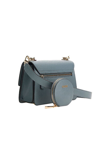 Guess Geantă de mână Alexie albastră pentru femei, cu clapă și design elegant