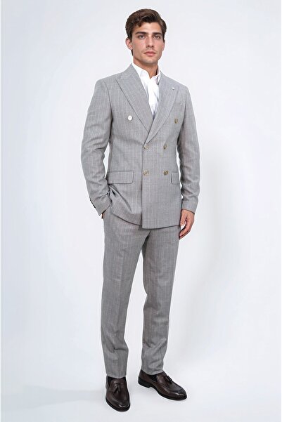 Velvarde Kruvaze Suit Striped Brown