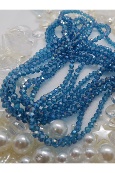 Boncuk Abla 1 dizi 4mm Yassı Kristal Boncuk Şeffaf Okyanus Mavi Takı Yapımı C...