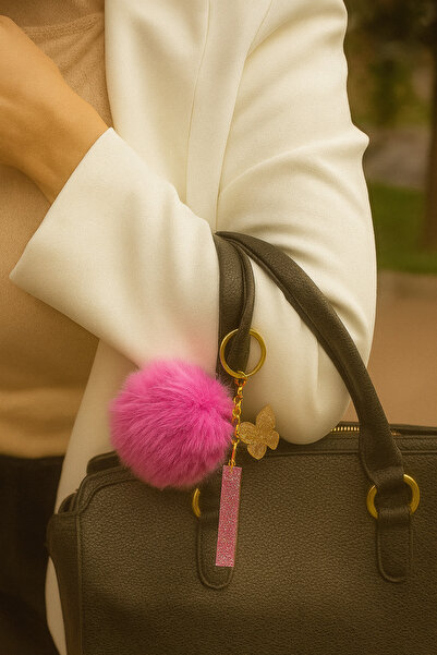 Bellinzona I Буква Розов блестящ ключодържател и талисман [с опция за помпон]