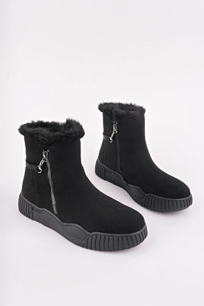 Madam Tarz حذاء Stark-712 مصنوع من الفرو مع تفاصيل سحاب