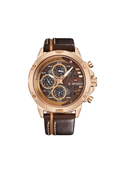 Naviforce Men's Watch Elegant Casual Analog Quartz Chronograph Brown Rose Gold