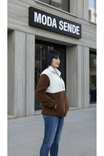 modasende Жіночий кольоровий плюшевий піджак, щільний, прямий крій, на блискавці