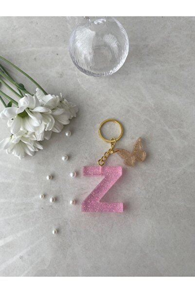 Bellinzona З буква розов блестящ ключодържател и талисман [с опция за помпон]